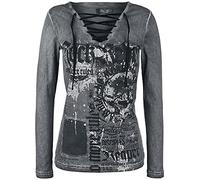 Rock Rebel by EMP Donna Maglia Grigia a Maniche Lunghe con Allacciatura