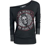 Rock Rebel by EMP Donna Maglia Nera a Maniche Lunghe con Stampa e Borchie S