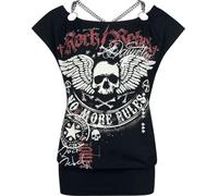 Rock Rebel by EMP Donna T-Shirt Nera con Ampio Scollo e Dettagli a Catena