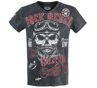 Rock Rebel by EMP Uomo Maglietta Nera con Scollo a V e Stampa