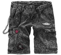 Rock Rebel by EMP Uomo Pantaloncini di Jeans Grigi con Catena e Toppe XXL