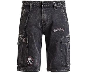 Rock Rebel by EMP Uomo Pantaloncini in Denim Grigio con Toppe e Catene XL