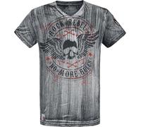 Rock Rebel by EMP Uomo T-Shirt Grigia con Scollo a V e Stampa 4XL