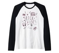 Rock Retro Doodle Anni '80 Musica Rock & Roll Chicks Donne Maglia con Maniche Raglan