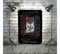 ROCK & ROLL - Divertente arazzo da parete in metallo punk con bandiera vintage hard rock da appendere per casa, camera da letto, dormitorio, decorazione da parete, 24 x 145 cm