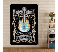ROCK & ROLL - Divertente arazzo da parete in metallo punk con bandiera vintage hard rock poster da appendere per casa, camera da letto, dormitorio, decorazione da parete, 18,9 x 145 cm