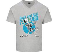Rock & Roll Forever Aria Chitarra Scheletro Teschio Uomo V-Neck Cotone T-Shirt