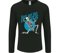 Rock & Roll Forever Chitarra Aerea Scheletro Teschio Uomo Manica Lunga T-Shirt