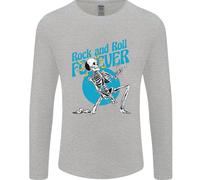 Rock & Roll Forever Chitarra Aerea Scheletro Teschio Uomo Manica Lunga T-Shirt