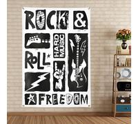 Rock & Roll Freedom - Arazzo da parete in metallo, stile punk e divertente, decorazione da parete, stile vintage, per casa, camera da letto, dormitorio, camera da letto, 24 x 145 cm