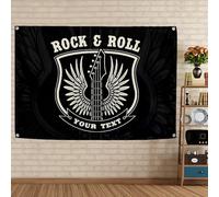 ROCK & ROLL YOUR TEXT - Arazzo con bandiera in metallo duro punk, poster musicale vintage per festival di musica rock a tema, striscione in tessuto per bar, caffetteria, birreria, decorazione