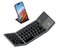 ROCK&ROWN Tastiera Bluetooth pieghevole, tascabile, portatile, senza fili, con touchpad, per Mac OS, Android, Windows, Linux, PC, tablet, con batteria ricaricabile agli ioni di litio, grigio scuro