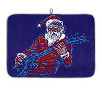 Rock Santa - Tappetino scolapiatti in microfibra, assorbente, motivo Babbo Natale, per cucina, cucchiaio, piatto di vetro, 40,6 x 45,7 cm