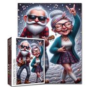 Rock Senior Couple Jigsaw Puzzle - Puzzle divertente da 1000 pezzi per adulti con chitarra, note musicali e nonna e nonno energici, puzzle rilassanti fai da te impegnativi giochi per la famiglia