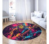 Rock Skull Tappeto rotondo per sala da pranzo piccolo chitarrista lavabile Graffiti Circle Carpet Antiscivolo Bold Music Art Mat per soggiorno dormitorio Studio 90cm