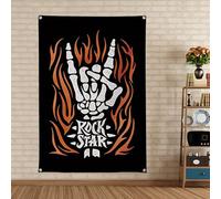 Rock Star - Arazzo da parete in metallo, stile vintage hard punk, decorazione da parete per casa, camera da letto, dormitorio, camera da letto, 24 x 145 cm
