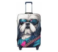 Rock Star carino bianco Shih Tzu copertura elastica bagagli viaggio valigia Protector stampa valigia copertura antigraffio, Nero , XL