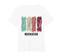 Rock Star Chitarra Consente Rock retrò Strumento Musicale Maglietta, Donna Plus-Size, Bianco, 1X