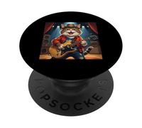 Rock Star - Gatto che suona la chitarra rock and roll, unisex, bambini PopSockets PopGrip Adesivo