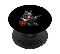 Rock Star - Gatto che suona la chitarra, rock e folk, per uomini, donne, bambini PopSockets PopGrip Adesivo