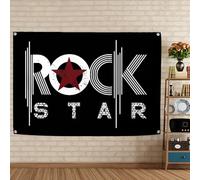 ROCK STAR Poster e stampe su tela Arazzo Rock Star tema banner rivetto metallo bandiera garage band decorazione festa di compleanno sfondo musica metallo decorazione casa 3,38X17 pollici