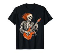 Rock Star Skeleton Guitarist Electric Guitar Halloween Maglietta