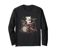 Rock the Stage con questo White Rat and Drums Maglia a Manica