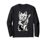 Rock Yorkie Che Suona la Chitarra Divertente Yorkshire Maglia a Manica
