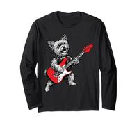 Rock Yorkie Che Suona la Chitarra Divertente Yorkshire Maglia a Manica