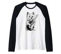 Rock Yorkie Che Suona la Chitarra Divertente Yorkshire Maglia con Maniche Raglan