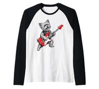 Rock Yorkie Che Suona la Chitarra Divertente Yorkshire Maglia con Maniche Raglan