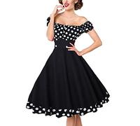 Rockabilly, abito da donna, anni '50, Audrey Hepburn, vintage, a maniche corte, con scollo a V, a pois, swing, vestito da cocktail, per matrimonio, elegante, lunghezza al ginocchio, linea A, vestito