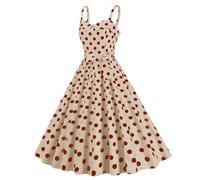 Rockabilly, abito da donna per carnevale anni '50 anni '60, vintage, per feste, a pois, senza maniche, linea A, per matrimoni, feste, da sera, al ginocchio, cachi, S