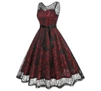 Rockabilly, abito da donna per feste, abito da cocktail da donna, elegante, senza maniche, linea ad A, abito da sera, abito da sposa, abito da damigella d'onore, Colore: rosso, XL