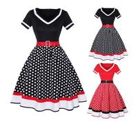 Rockabilly, abito da donna taglie forti, anni '50, a pois, con scollo a V, a maniche corte, per matrimoni, feste, lunghezza al ginocchio, S-4XL