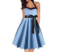 Rockabilly, abito da donna vintage anni '50, con allacciatura al collo, abito da cocktail, abito estivo da sera, elegante, per feste, per tutti i giorni, per il tempo libero, estivo, con cintura, O