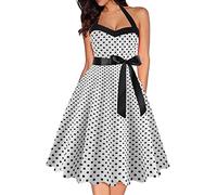 Rockabilly, abito da donna vintage anni '50, con allacciatura al collo, abito da cocktail, abito estivo da sera, elegante, per feste, per tutti i giorni, per il tempo libero, estivo, con cintura, O