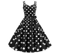 Rockabilly, abito da donna vintage anni '50, senza maniche, a pois, stile coctail, alla moda degli anni '60, con spalline sottili, tunica, per feste, balli, costumi di carnevale, B3 nero., M