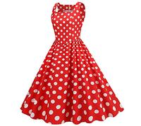 Rockabilly, abito da donna vintage anni '50, senza maniche, a pois, stile coctail, alla moda degli anni '60, con spalline sottili, tunica, per feste, balli, costumi di carnevale, A4 rosso., S