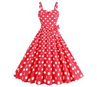 Rockabilly, abito da donna vintage anni '50, senza maniche, a pois, stile coctail, alla moda degli anni '60, con spalline sottili, tunica, per feste, balli, costumi di carnevale, C4 rosso, S