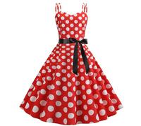 Rockabilly, abito da donna vintage anni '50, senza maniche, a pois, stile coctail, alla moda degli anni '60, con spalline sottili, tunica, per feste, balli, costumi di carnevale, B5 rosso, S