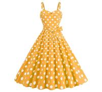 Rockabilly, abito da donna vintage anni '50, senza maniche, a pois, stile coctail, alla moda degli anni '60, con spalline sottili, tunica, per feste, balli, costumi di carnevale, C2 giallo, M