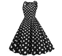 Rockabilly, abito da donna vintage anni '50, senza maniche, a pois, stile coctail, alla moda degli anni '60, con spalline sottili, tunica, per feste, balli, costumi di carnevale, A1 nero., XL
