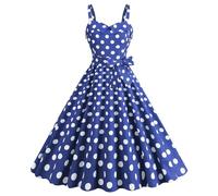 Rockabilly, abito da donna vintage anni '50, senza maniche, a pois, stile coctail, alla moda degli anni '60, con spalline sottili, tunica, per feste, balli, costumi di carnevale, C1 Blu, L
