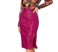 Rockabilly Gonna con glitter - Gonna da donna rossa lunga - Gonna a matita lunga da donna - Elasticizzata elegante gonna da sera per feste - Gonna estiva lunga al ginocchio, Rosa acceso., M