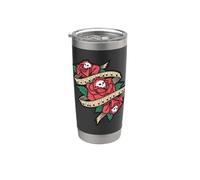 Rockabilly non morirà mai teschio rose tatuaggio stile Bicchiere termico in acciaio inox doppia parete