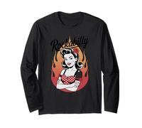 Rockabilly Pin-Up Girl Flames Vibe Retro Maglia a Manica