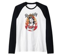 Rockabilly Pin-Up Girl Flames Vibe Retro Maglia con Maniche Raglan