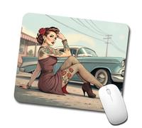 Rockabilly Retro 50'S Pin-Up Girl with Tattoos Tappetino per Mouse Antiscivolo Mouse Pad Portatile Tappetino Scrivania for Pc Ufficio Laptop 25X30Cm