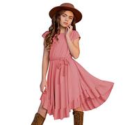 Rockabilly Solid Girls Sleeve Vintage Retro Kids Clothes Short Little Ruffles Dress 712Y Abiti Party Swing Abiti Ragazze Abiti Costume Carnevale Bambina 12 Anni